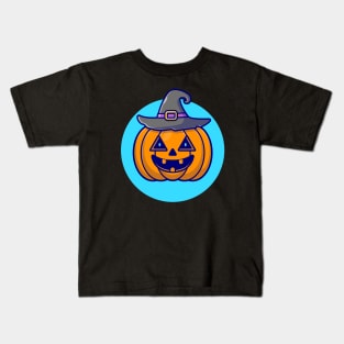 Cute Witch Pumpkin Halloween Cartoon Vector Icon Illustration Kids T-Shirt